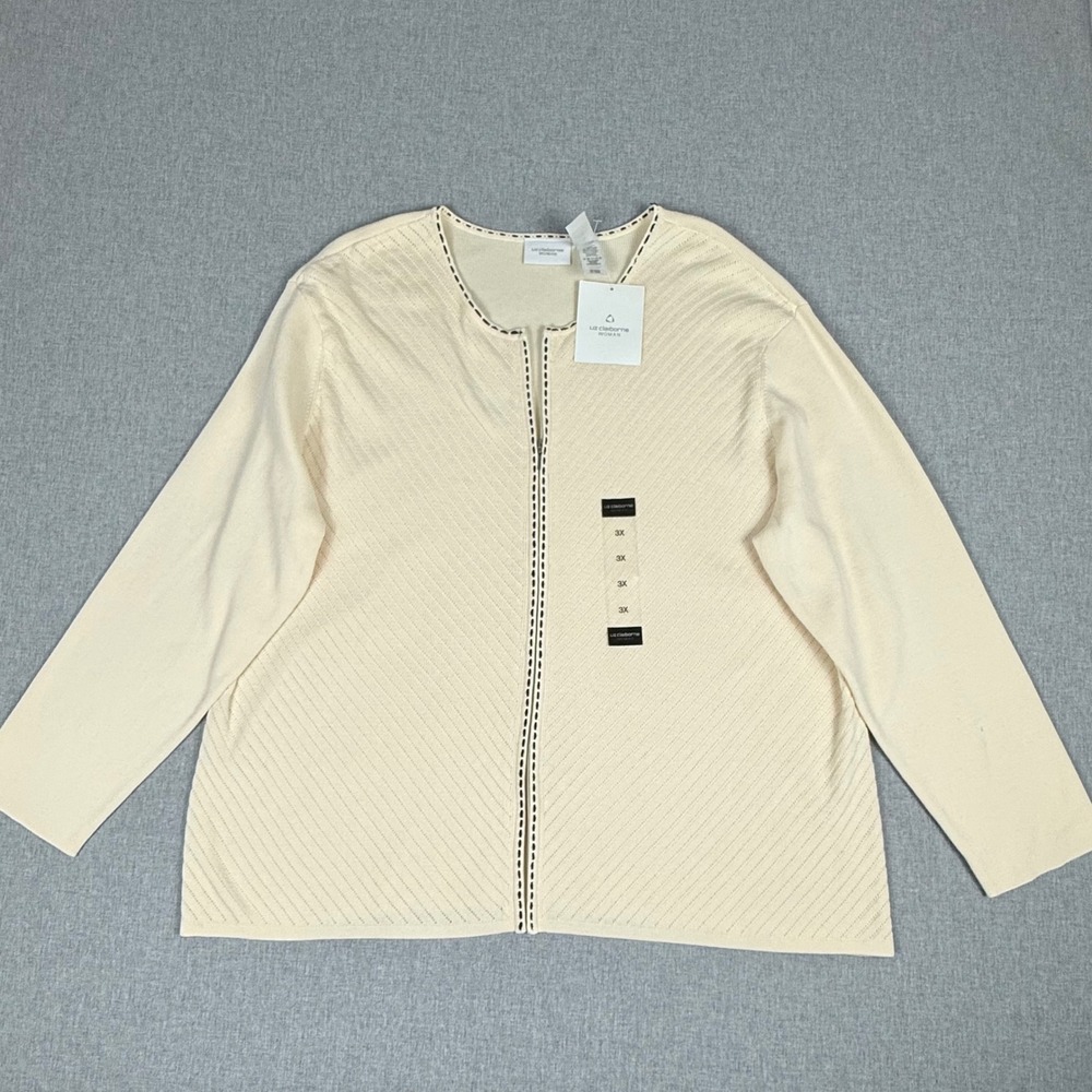 Liz Claiborne Woman Cream Knit Open Front Cardigan Size 3X Weekend Getaway